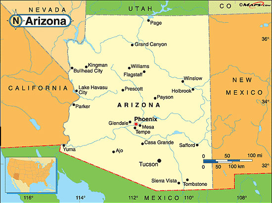 arizona karta Arizona | Fakta om Arizona | Amerikanska Stater arizona karta