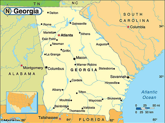 atlanta karta Georgia | Fakta om Georgia | Amerikanska Stater atlanta karta